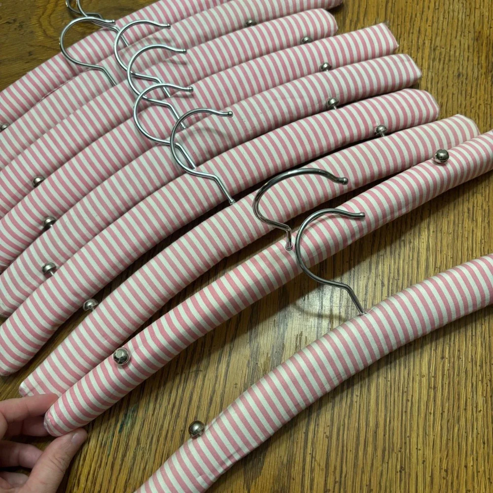 Vintage Victoria Secret Pink White Striped Padded Cotton Hangers Set of 9